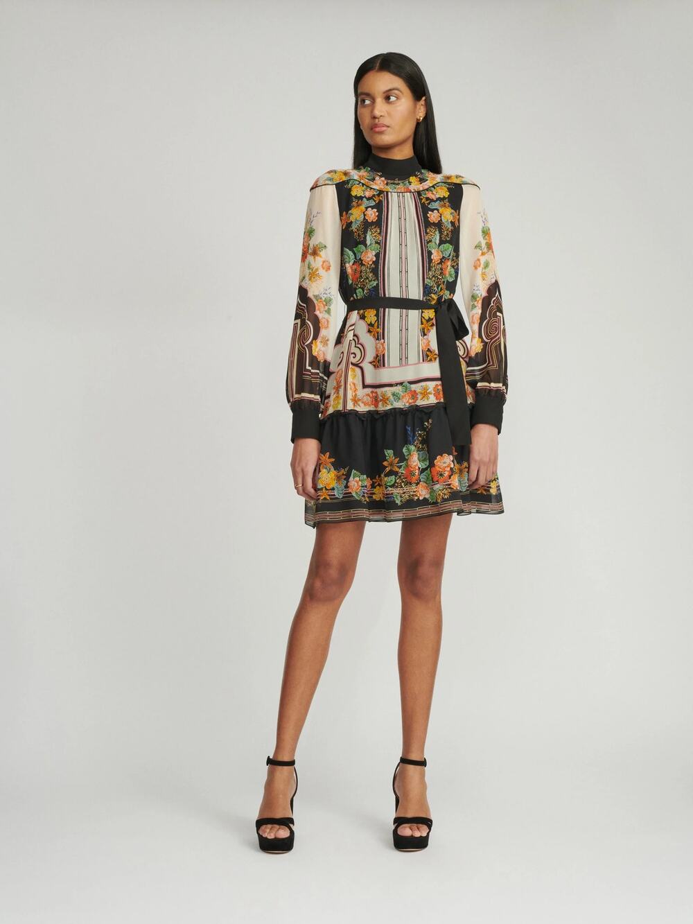 Saloni Womens Joy B Mini Dress Pavilion Garden Print High Neck Multicolor Size 2